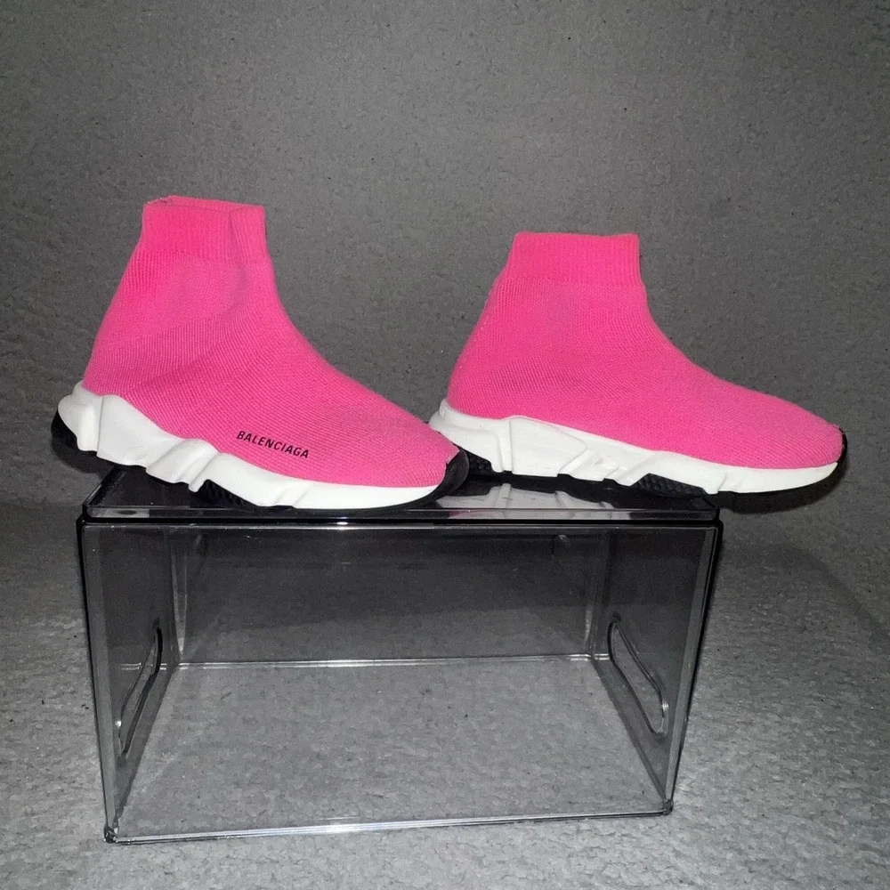 Balenciaga Speed LT Sock Knit Sneakers Youth Sz 9-9.9 Fuchsia Pink Slip On Shoes